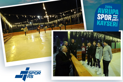 Kayseri’de Açık Hava Buz Pateni Pisti bayramda ilgi odağı oldu